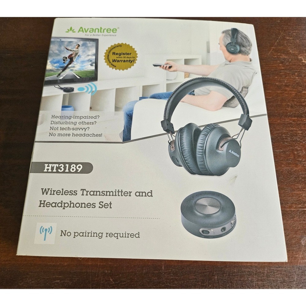 Avantree HT3189 Wireless TV Headphones Set Adults Black Bluetooth Transmitter